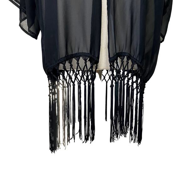 Vtg Peppermint USA Whimsygoth Boho Sheer Tassle Open Front Shall Cardigan - Picture 5 of 11
